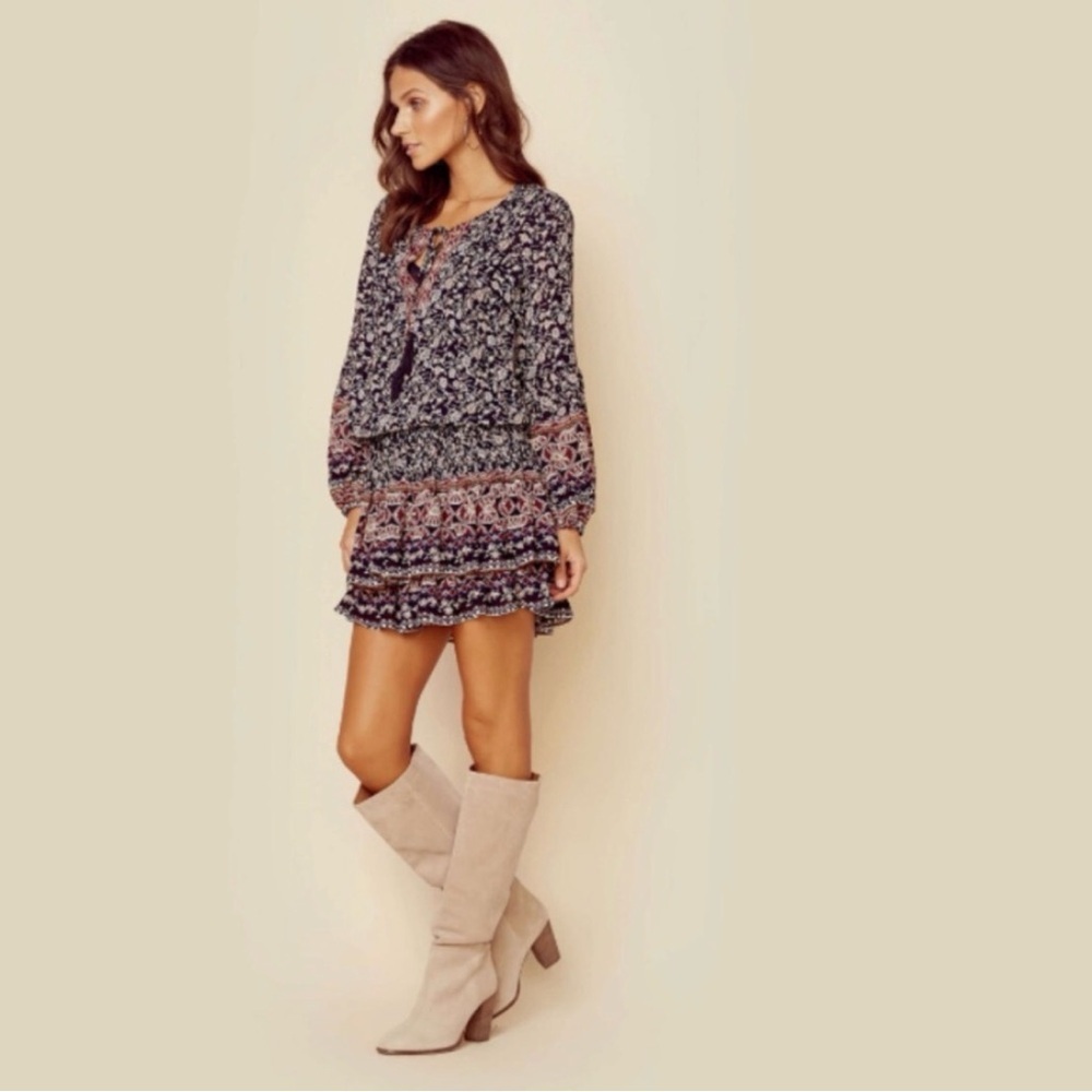 ASTR The Label Stella Drop Waist Smocked Ruffle Boho Mini Dress XS